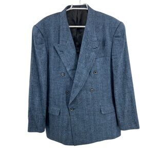 Bachrach 44L 100% pure silk blue black suit jacket blazer formal professional